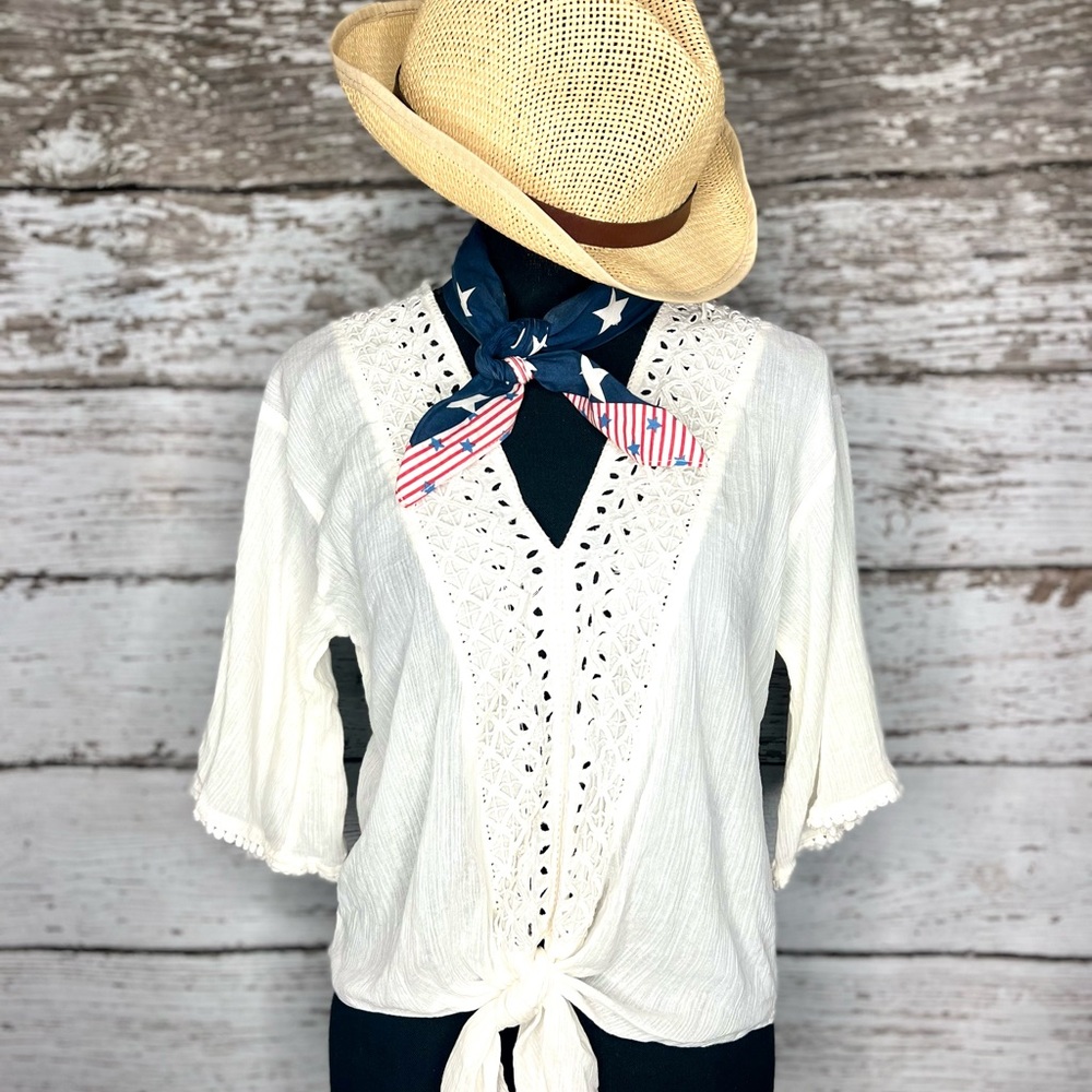 Lovestitch like new,  tie-front, size S. Hat could be sold separately, for $15.
